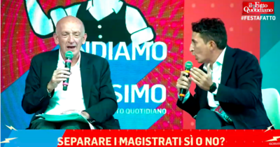 Copertina di Il viceministro Sisto alla festa del Fatto, botta e risposta con Pipitone: “Falcone favorevole alla separazione delle carriere”. “E Gelli?”