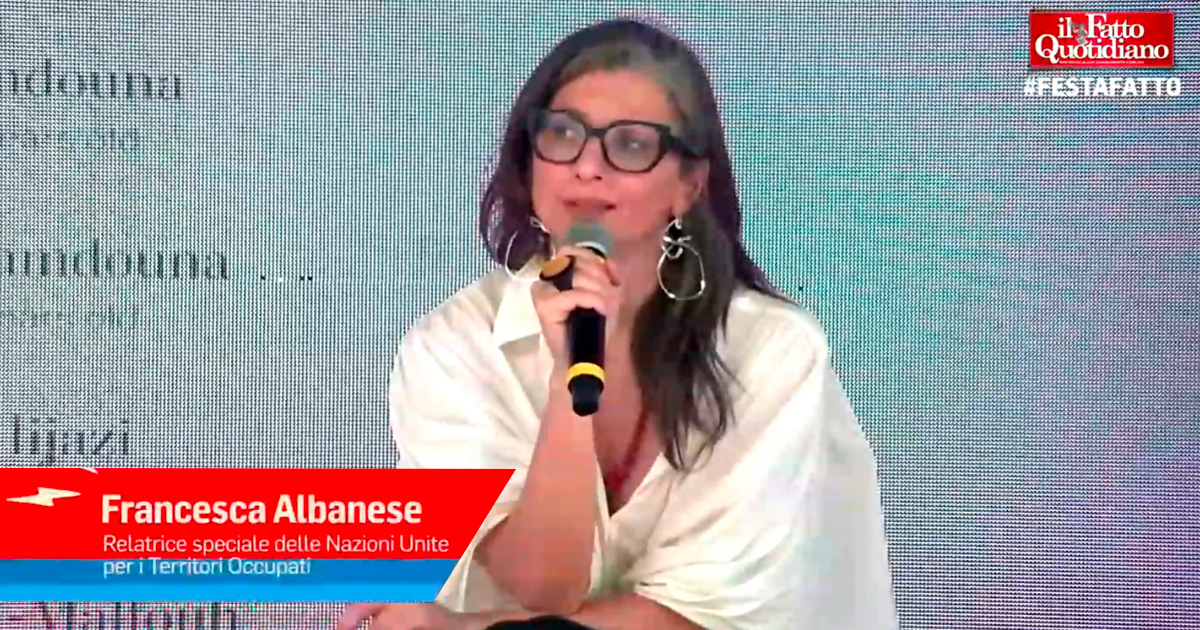 Francesca Albanese alla Festa del Fatto: “A Gaza non è guerra, ma aggressione di una dittatura militare contro un popolo senza diritti”