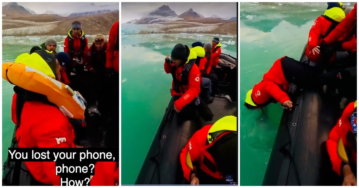 Gli cade il telefono in mare mentre scatta una foto tra i ghiacci, turista si tuffa nell’Artico per recuperarlo: salvato in extremis dai presenti