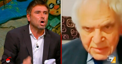 Copertina di Gaza, lite Luttwak-Di Battista. “Vai a combattere in Ucraina”. “Il problema siete voi, trombettieri”. Su La7