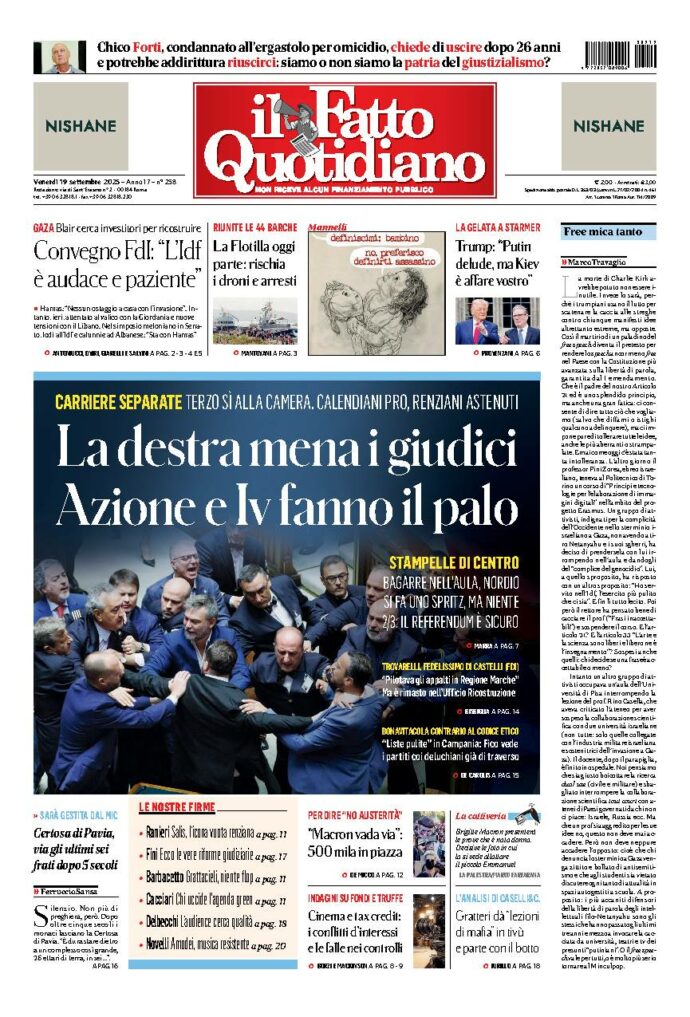 Copertina de Il Fatto Quotidiano di Ven 19 Settembre 2025