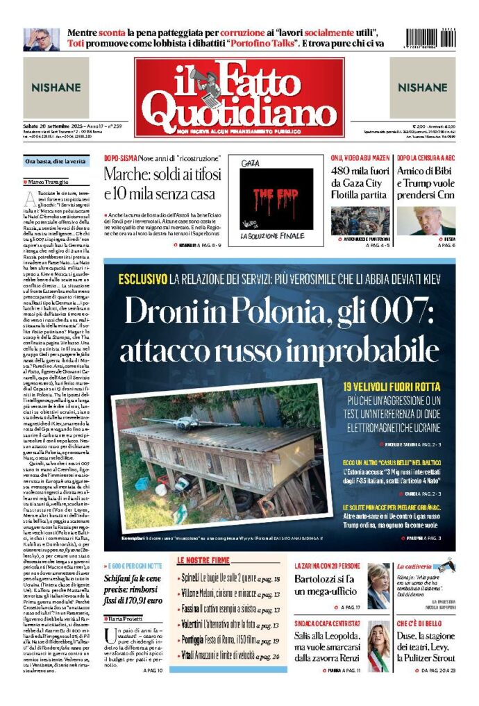 Copertina de Il Fatto Quotidiano di Sab 20 Settembre 2025