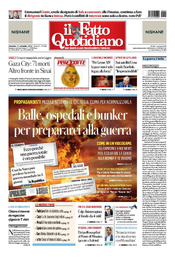 Copertina de Il Fatto Quotidiano di Dom 21 Settembre 2025