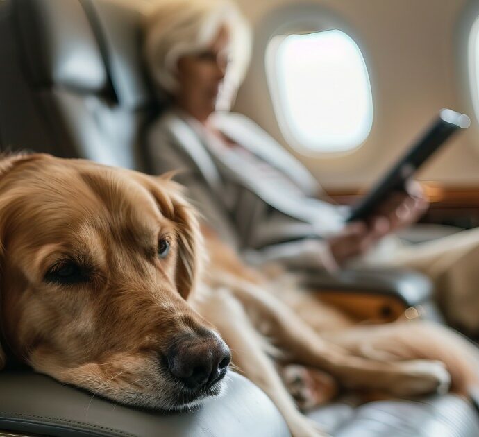 “Cani in aereo solo vicino al finestrino e mai vicino alle uscite di sicurezza, zone ‘cuscinetto’ per chi ha allergie o non gradisce la loro vicinanza”: le regole dall’Enac