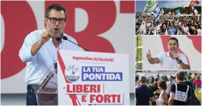 Copertina di Pontida, Salvini chiude il raduno della Lega: “Mai i nostri figli a combattere in Ucraina”. E rilancia: “Sicuro che banche daranno contributo per i più deboli”