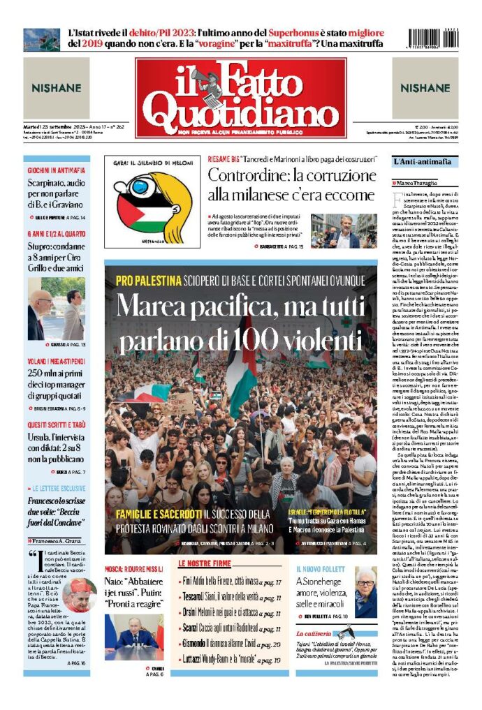 Copertina de Il Fatto Quotidiano di Mar 23 Settembre 2025