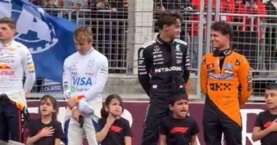 Copertina di Un bimbo canta a squarciagola l’inno azero, Norris e Russell non riescono a smettere di ridere: il video virale dopo il Gp di Baku