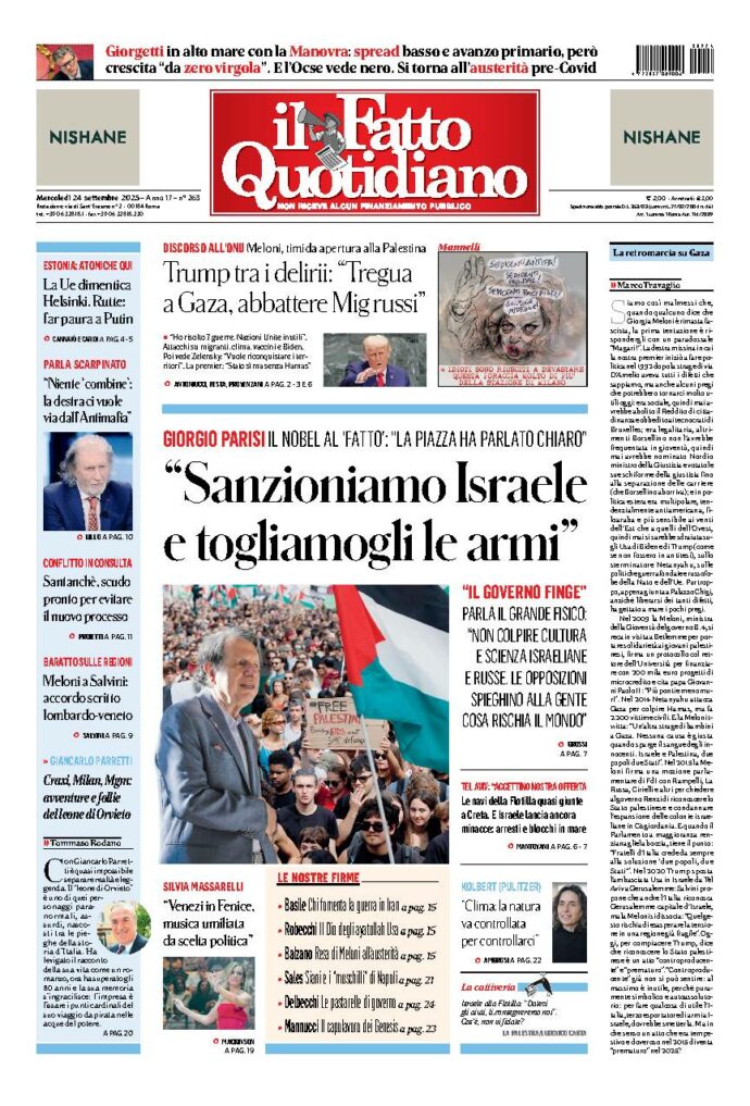 Copertina de Il Fatto Quotidiano di Mer 24 Settembre 2025