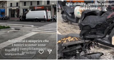 Copertina di “Il mio scooter è totalmente bruciato”: Ana Laura Ribas in lacrime mostra i resti carbonizzati del suo motorino bruciato per un incendio