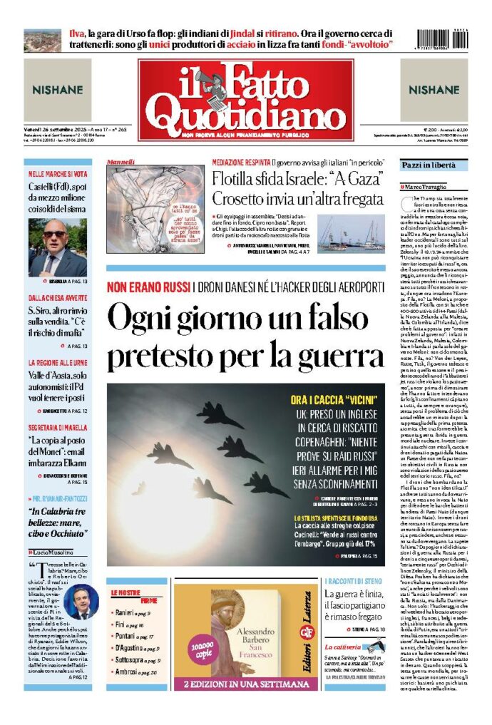 Copertina de Il Fatto Quotidiano di Ven 26 Settembre 2025