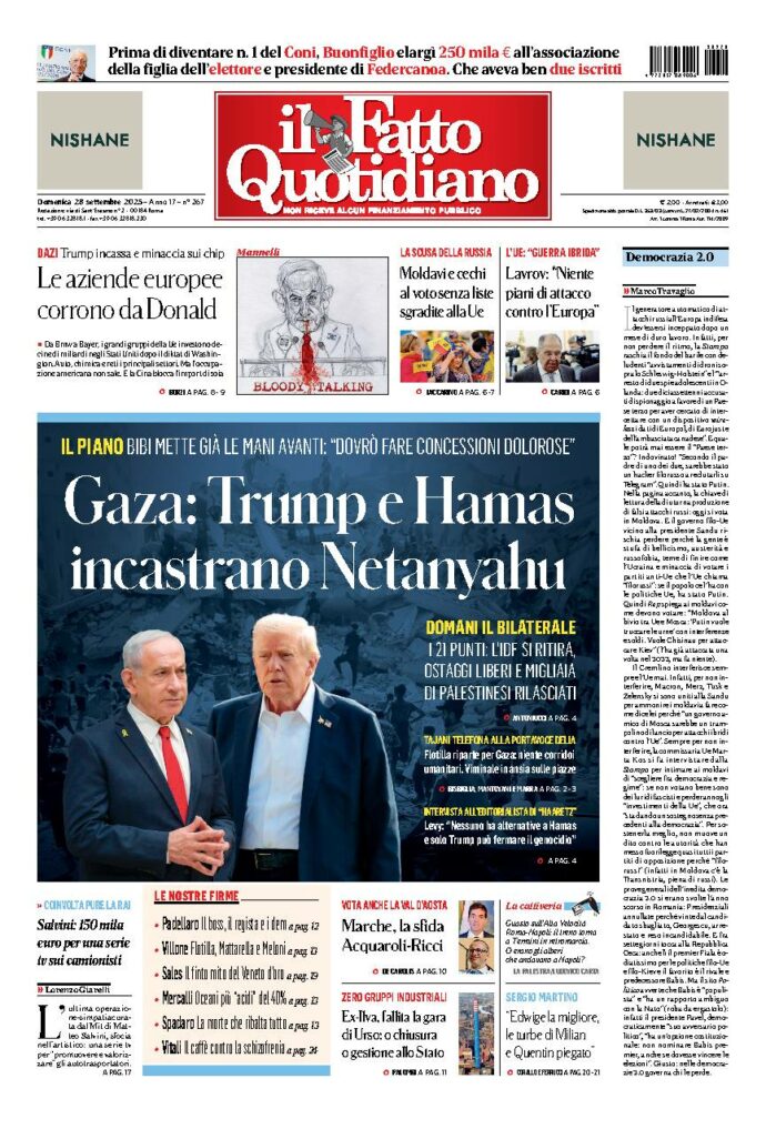 Copertina de Il Fatto Quotidiano di Dom 28 Settembre 2025