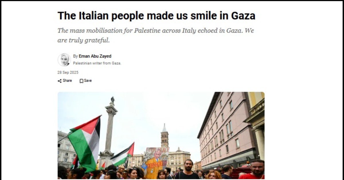 “Il sostegno degli italiani porta speranza a Gaza”. E sui media e social arabi rimbalzano Salis, Di Battista e Cacciari