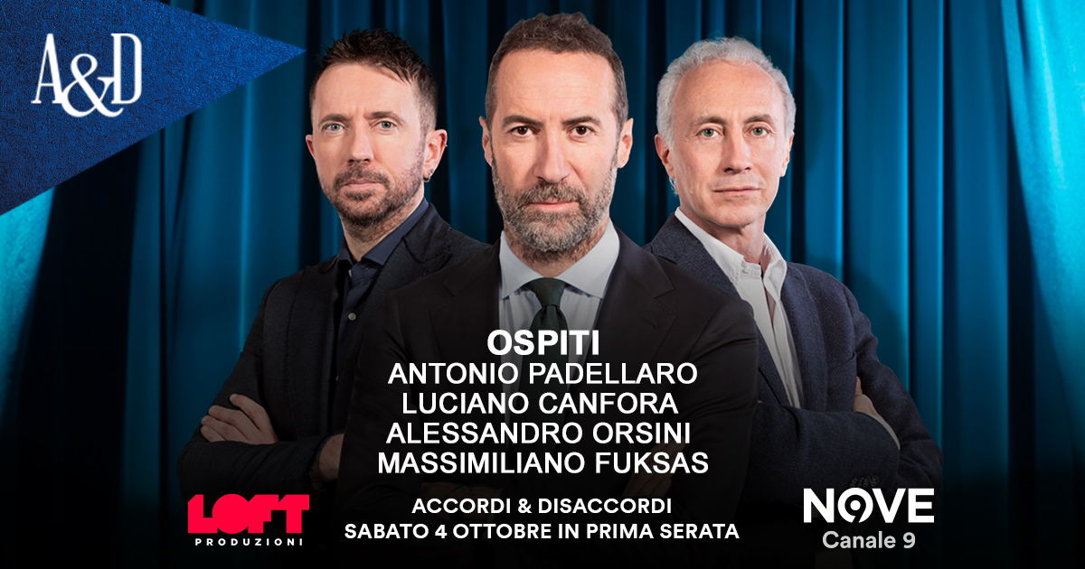 Padellaro, Canfora, Orsini e Fuksas ospiti di Luca Sommi ad Accordi&Disaccordi, sabato 4 ottobre. Con Travaglio e Scanzi