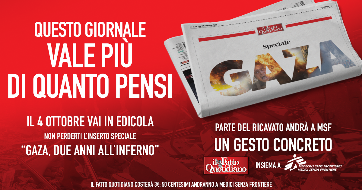“Gaza, due anni all’inferno”. Sabato 4 ottobre da non perdere lo speciale di 16 pagine con Il Fatto Quotidiano in edicola