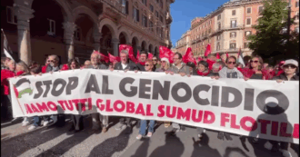 Copertina di Sciopero generale, la partenza del corteo da Roma. Landini in testa con la scritta “stop al genocidio, siamo tutti Flotilla” – Video