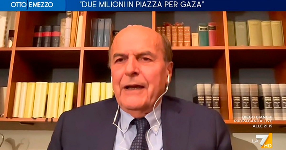 sciopero per gaza bersani a la7 meloni e salvini politicanti megalomani da loro insulti sanguinosi e stupidaggini invereconde