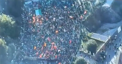Copertina di Corteo per Gaza, il fiume di persone in strada a Roma visto dagli elicotteri della Polizia