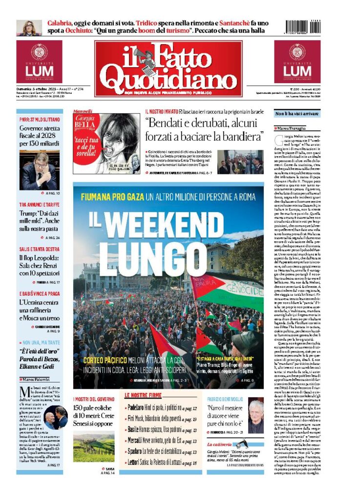 Copertina de Il Fatto Quotidiano di Dom 5 Ottobre 2025