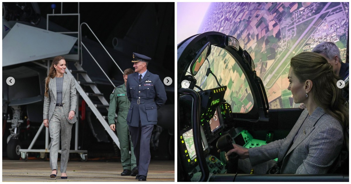 kate middleton in tacchi a spillo sul simulatore di volo di un aereo militare della raf britannica mio figlio louis vuole fare il pilota