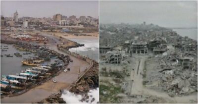 Copertina di Gaza, le immagini prima e dopo: dopo due anni la Striscia è ridotta a una distesa di macerie