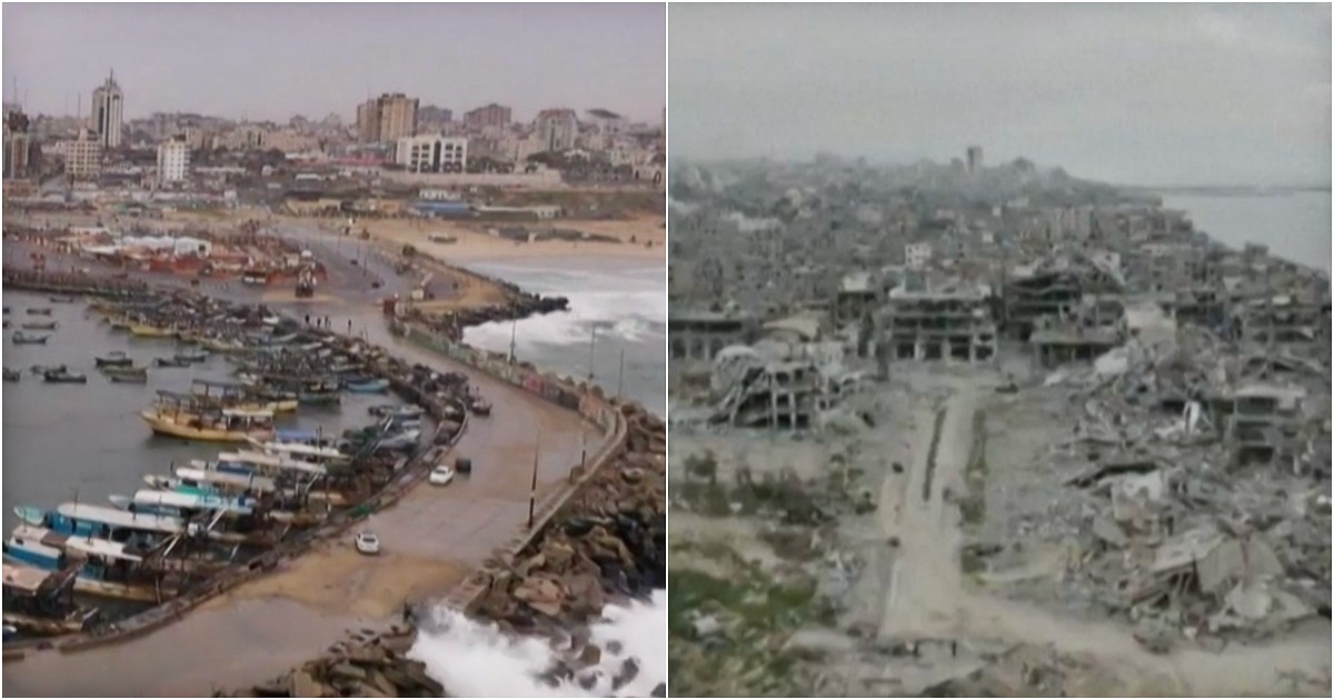 Gaza, le immagini prima e dopo: dopo due anni la Striscia è ridotta a una distesa di macerie