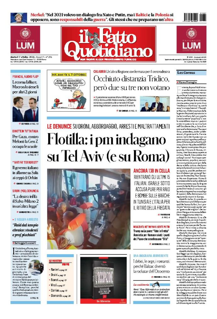 Copertina de Il Fatto Quotidiano di Mar 7 Ottobre 2025
