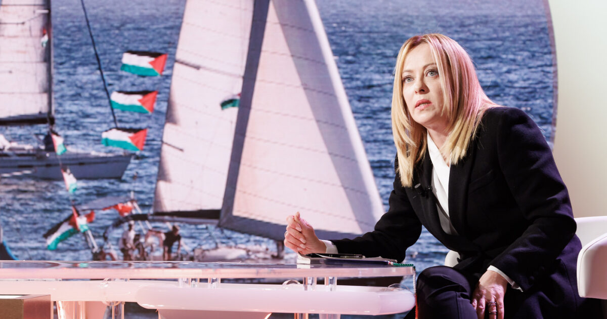 meloni ancora contro la flotilla sulle navi 40 tonnellate di aiuti noi le portiamo in una mattinata con due aerei