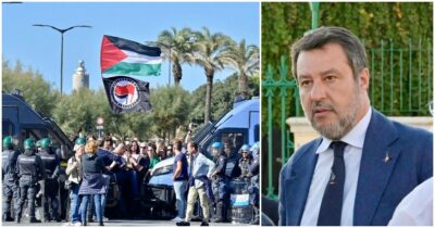 Copertina di Salvini contestato a Livorno, in centinaia contro il leghista e i ministri: “Uova e sputi. Presa a calci l’auto di Valditara”