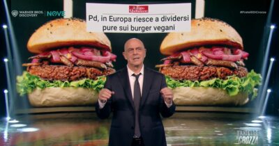 Copertina di Il monologo di Maurizio Crozza sulla sinistra “confusa”, tra hamburger vegani e salari “bloccati”