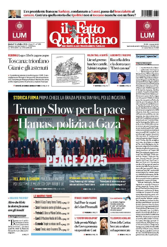 Copertina de Il Fatto Quotidiano di Mar 14 Ottobre 2025
