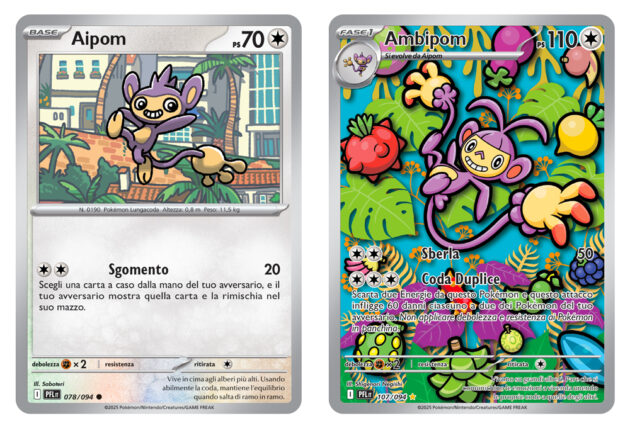 carte Pokémon: Megaevoluzione - Fiamme Spettrali, Aipom e Ambipom