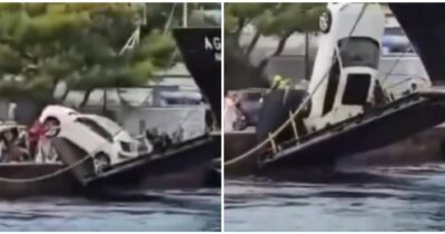 Copertina di Auto si ribalta al porto di Procida durante le operazioni di sbarco: paura per la famiglia, non ci sono feriti