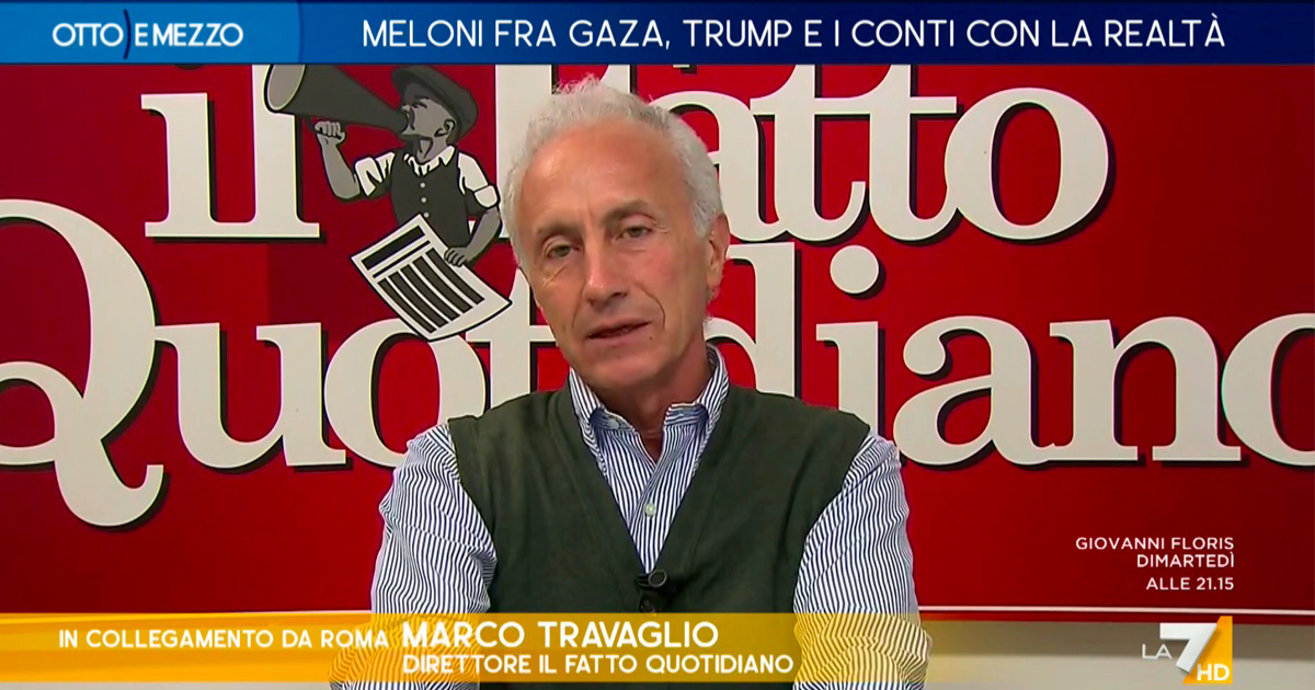 travaglio a la7 ci vuole una bella faccia tosta per spacciare il vertice in egitto per una vittoria di israele meloni una comparsa