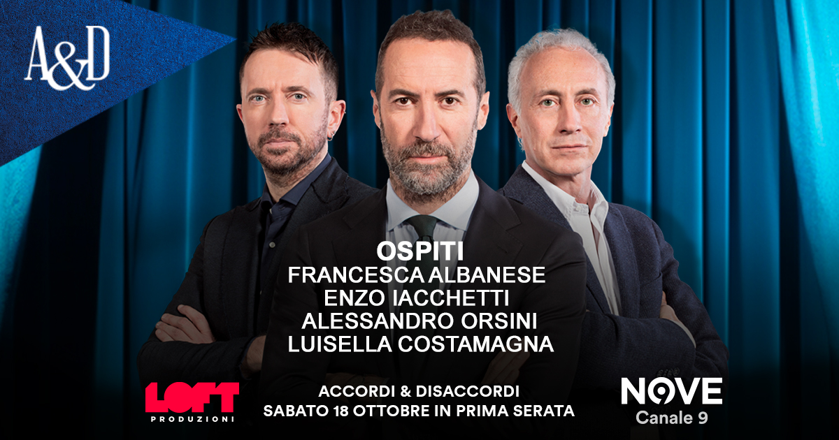 Albanese, Orsini, Costamagna e Iacchetti ospiti di Luca Sommi ad Accordi&Disaccordi, sabato 18 ottobre. Con Travaglio e Scanzi