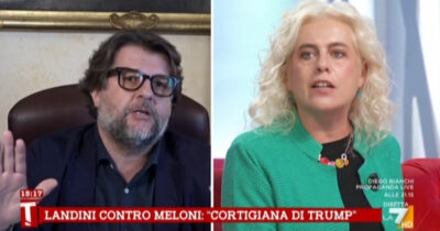 Copertina di Lite Osnato-Geloni. “Landini ha sbagliato, lo ammetta”. “Meloni maestra di linguaggio aggressivo, altro che vittima”. Su La7