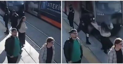 Copertina di Donna con le cuffie non si accorge che il tram la sta per travolgere, viene salvata all’ultimo da una guardia – VIDEO