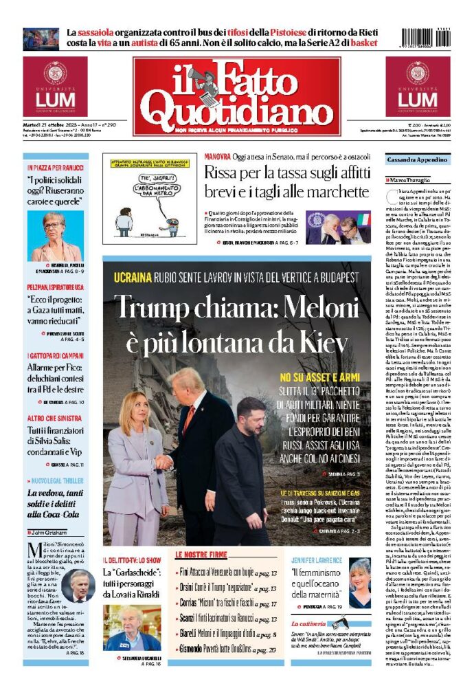 Copertina de Il Fatto Quotidiano di Mar 21 Ottobre 2025