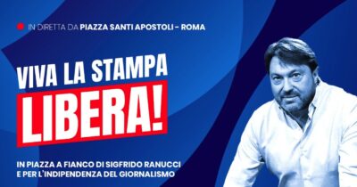 Copertina di Ranucci, la manifestazione M5s a Roma con Travaglio, Scanzi, Jebreal, Gabanelli e Abbate: la diretta video
