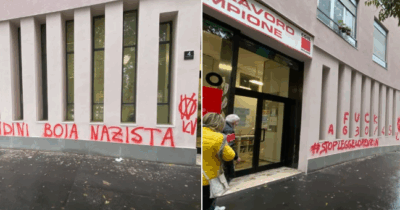 Copertina di Attacco no vax contro Landini e sindacato: imbrattata la sede della Cgil a Milano a San Siro