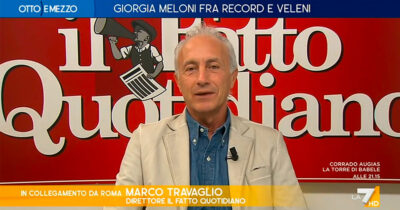 Copertina di Travaglio a La7: “Meloni tira a campare per non tirare le cuoia, il suo governo è letteralmente il nulla”