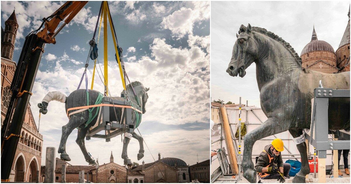 C’è un cavallo nel cielo di Padova: la statua del Gattamelata smontata e restaurata. La maxi operazione sulla prima grande scultura di Donatello