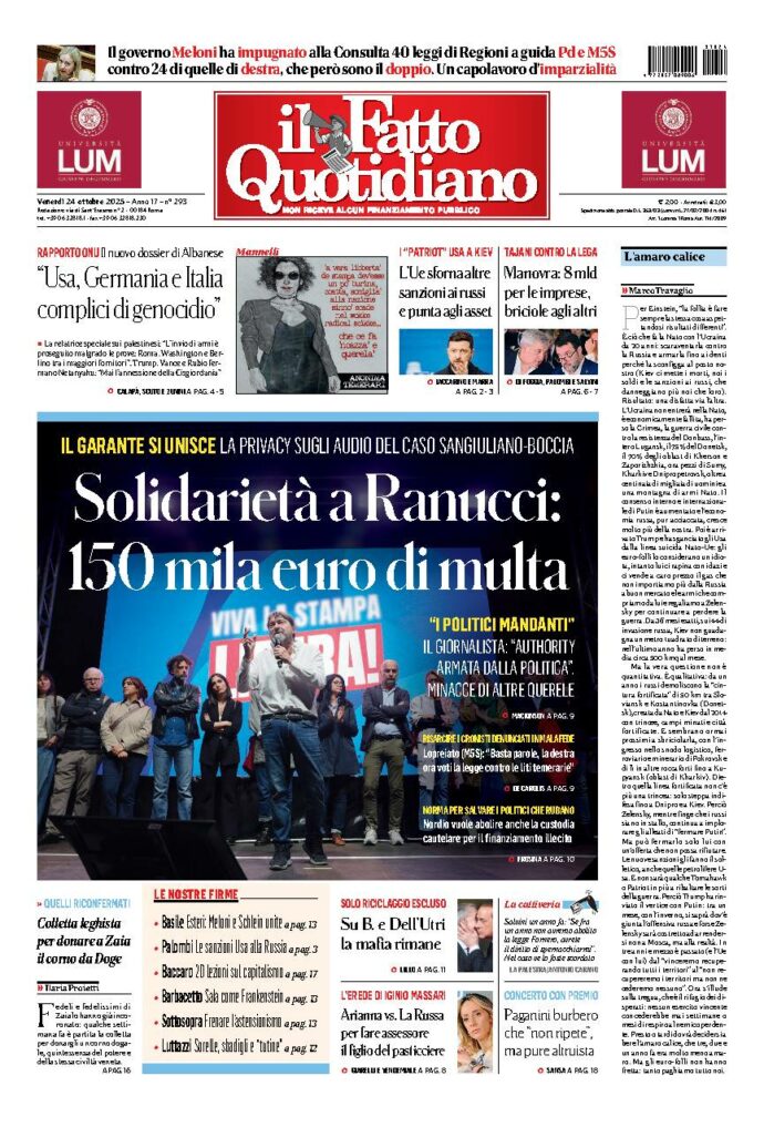 Copertina de Il Fatto Quotidiano di Ven 24 Ottobre 2025