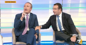 Copertina di Lite Pirondini-Candiani su La7. “Incapaci, fate una manovra magra per comprare armi”. “Colpa del Superbonus”