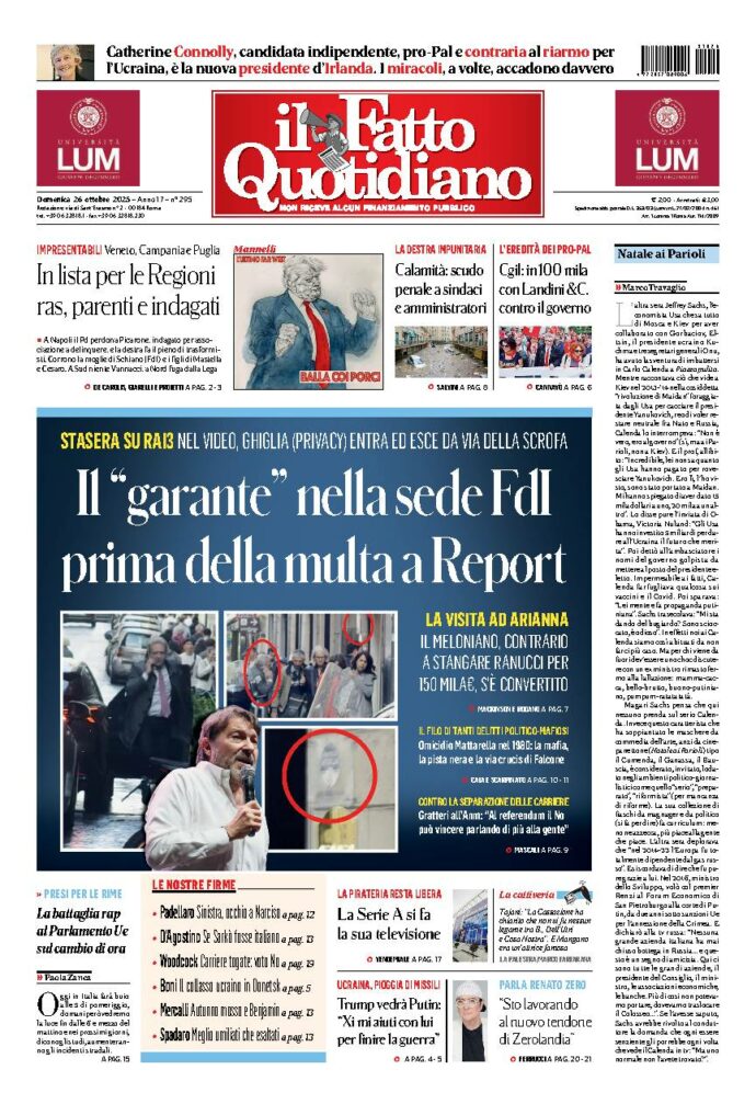 Copertina de Il Fatto Quotidiano di Dom 26 Ottobre 2025