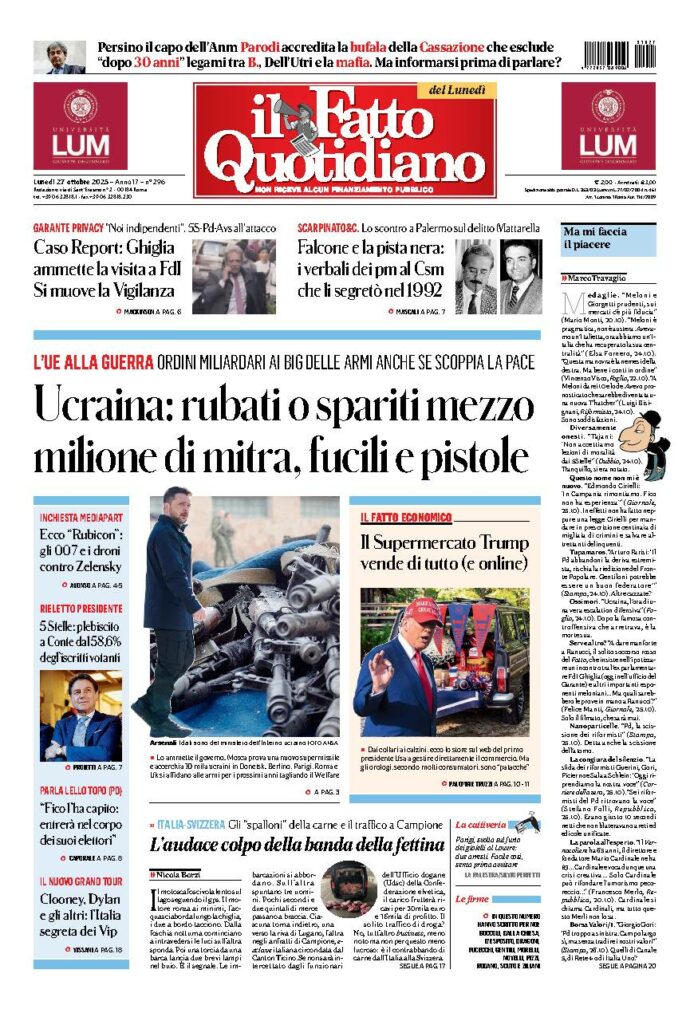 Copertina de Il Fatto Quotidiano di lunedì 27 Ottobre 2025