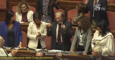 Copertina di Scarpinato: “Berlusconi e gli altri non sono stati condannati da magistrati politicizzati, ma perché c’erano le prove”. Bagarre al Senato