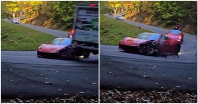 Copertina di Con la Ferrari da 200mila euro sulla Tail of the Dragon: il conducente invade la corsia opposta e si schianta contro un camion – Video