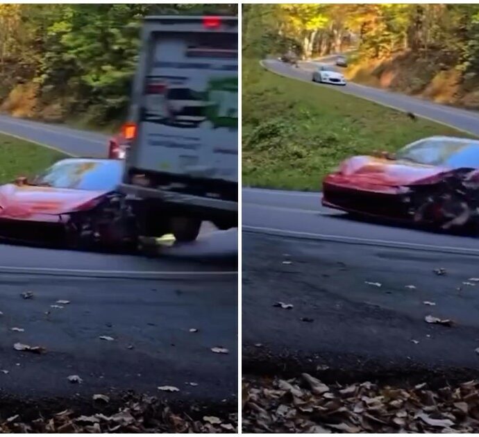 Con la Ferrari da 200mila euro sulla Tail of the Dragon: il conducente invade la corsia opposta e si schianta contro un camion – Video