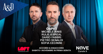 Copertina di Ainis, Jebreal, Senaldi, Fabbri e Cecinini ospiti di Sommi ad Accordi&Disaccordi sabato 1° novembre. Con Travaglio e Scanzi