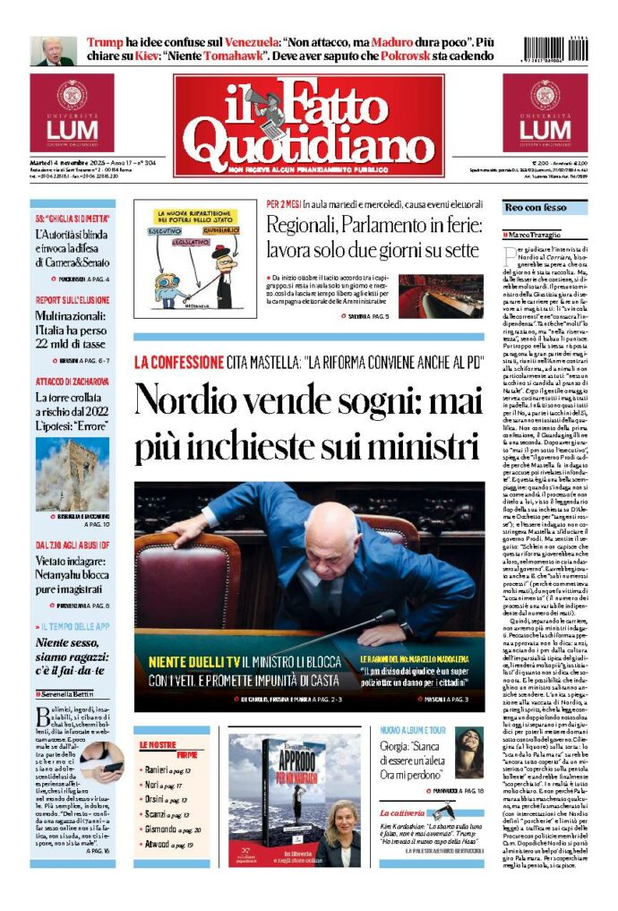Copertina de Il Fatto Quotidiano di Mar 4 Novembre 2025